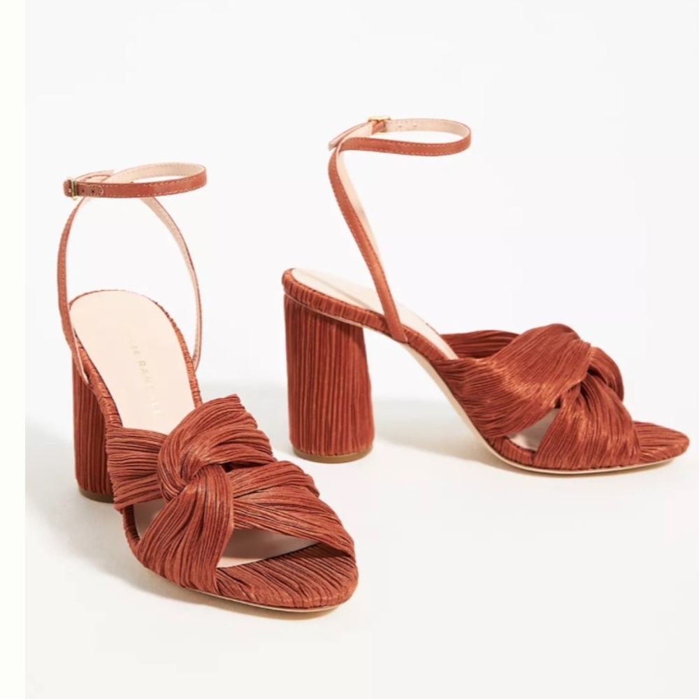 Loeffler Randall Terracotta Knotted Ankle-Strap Block Heel Sandals